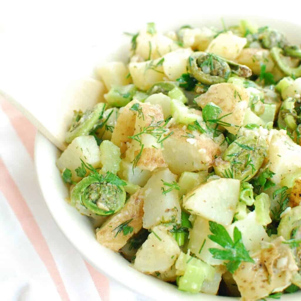 Vegan Dill Potato Salad with Fiddleheads (No Mayo)