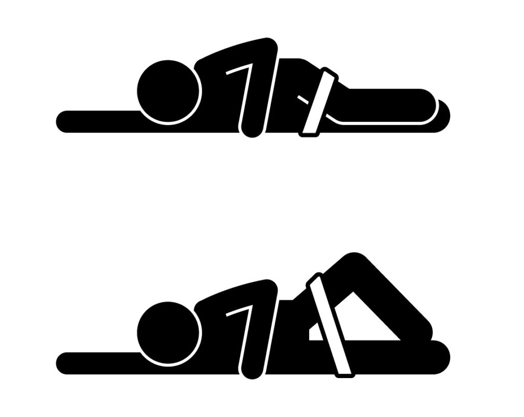 An illustrated figure doing clamshells with a loop resistance band.