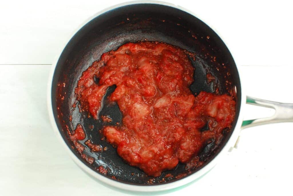 Strawberry chia jam in a pot.