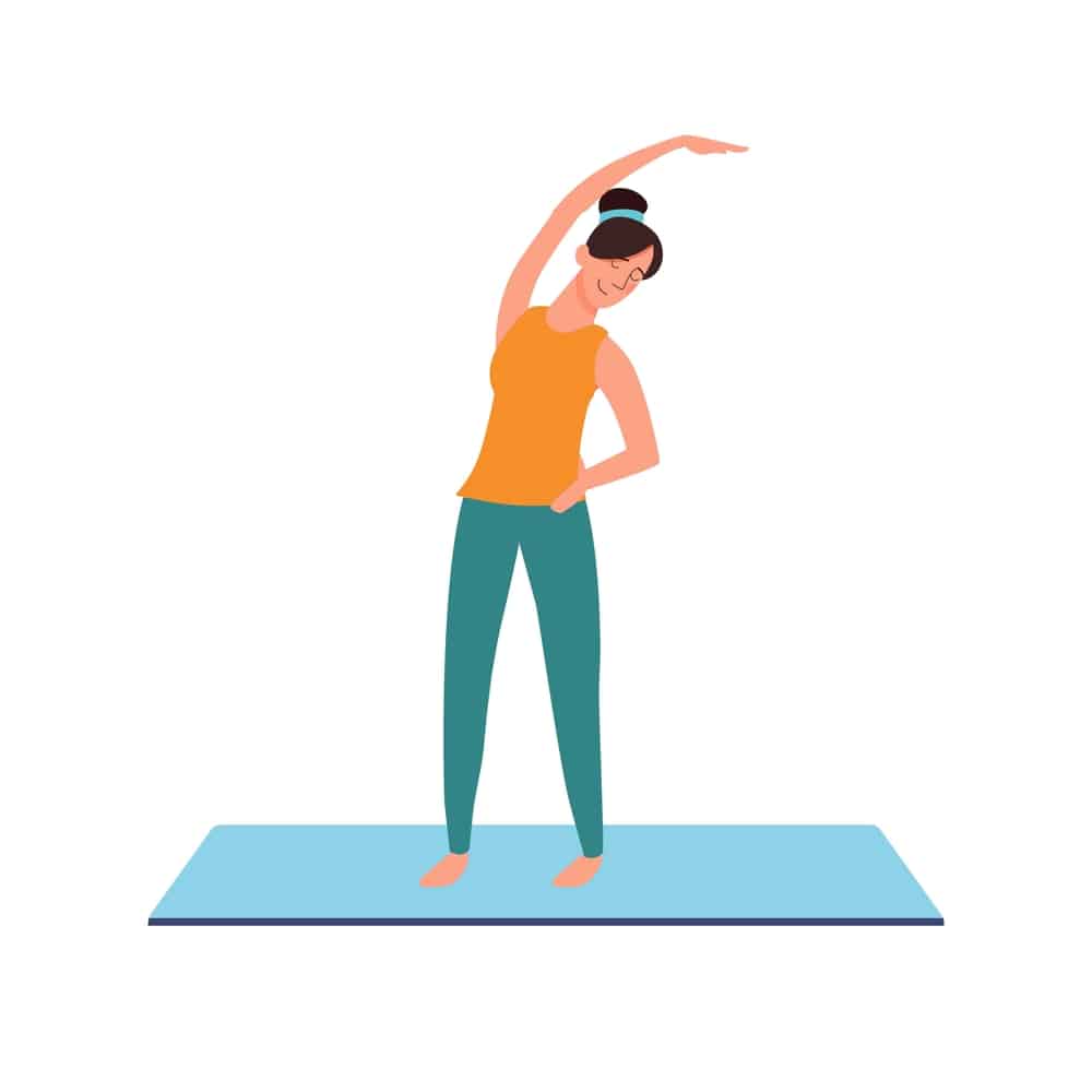 Illustration of a woman doing a standing side stretch.
