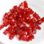A bowl of homemade tart cherry gummy bears.