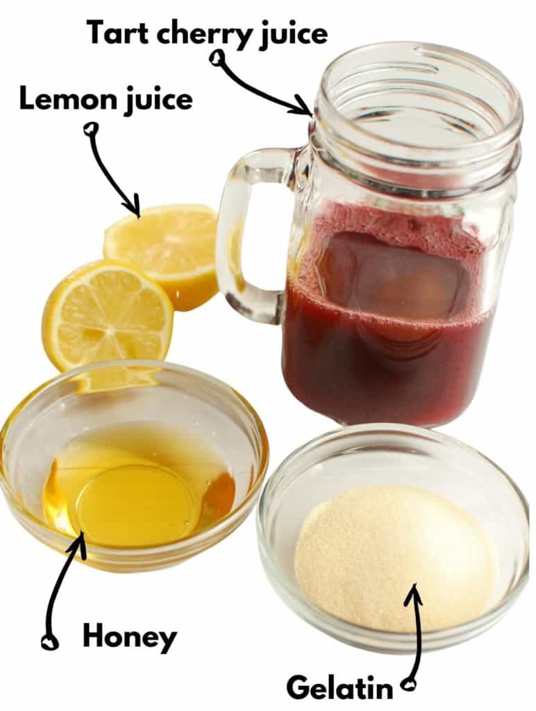 Tart cherry juice, a lemon, honey, and gelatin.