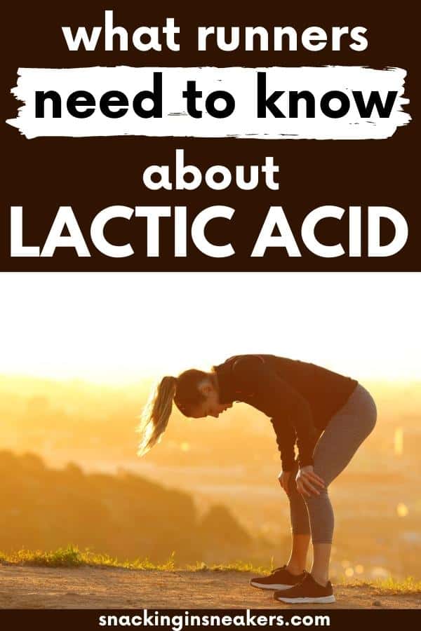 A woman tired outside after a run, with a text overlay that says "What runners need to know about lactic acid."