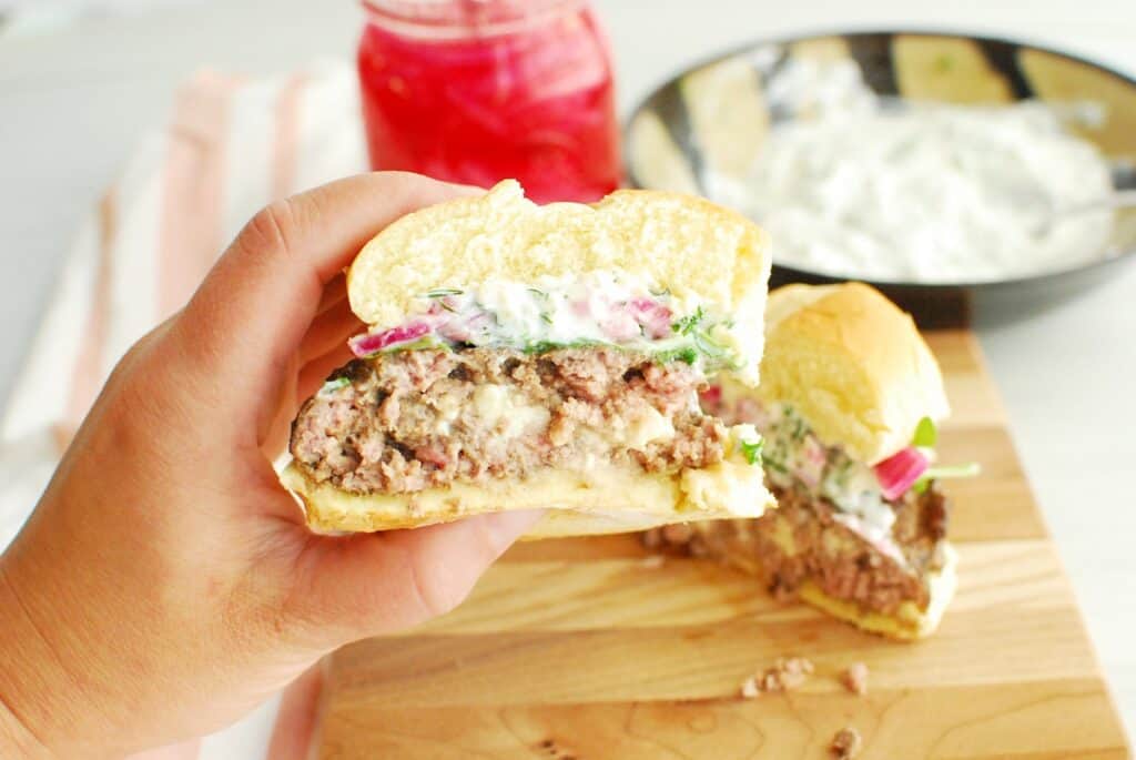 Air Fryer Feta Stuffed Lamb Burgers Snacking in Sneakers