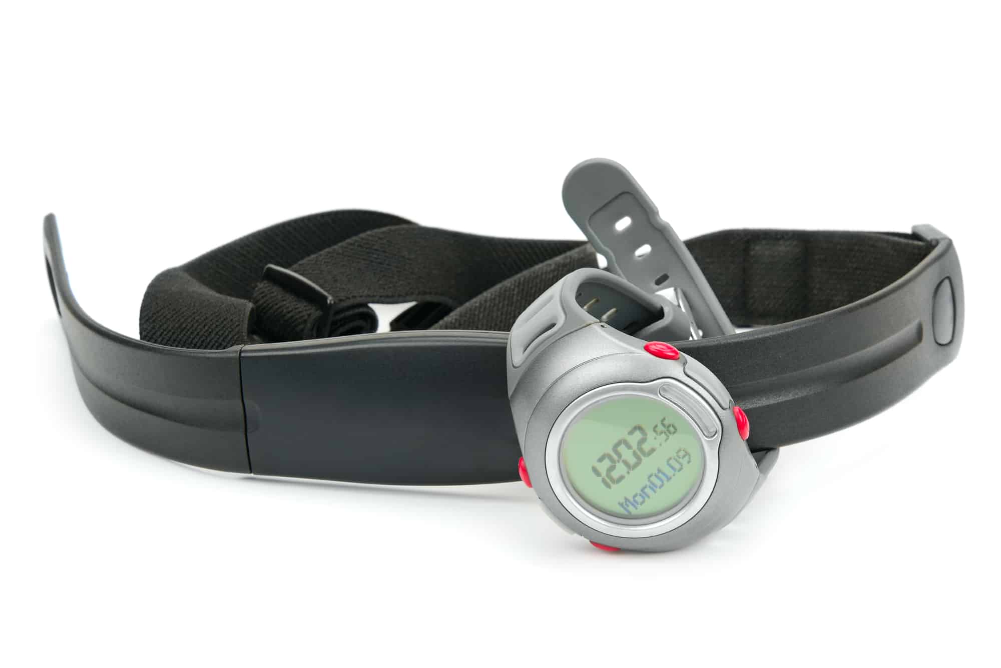 A GPS watch and heart rate strap.