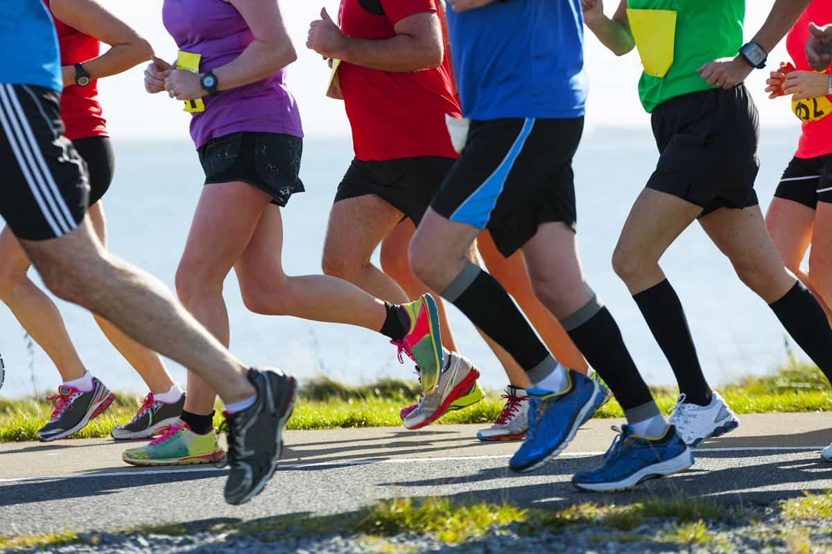 A group of runners in a road race.