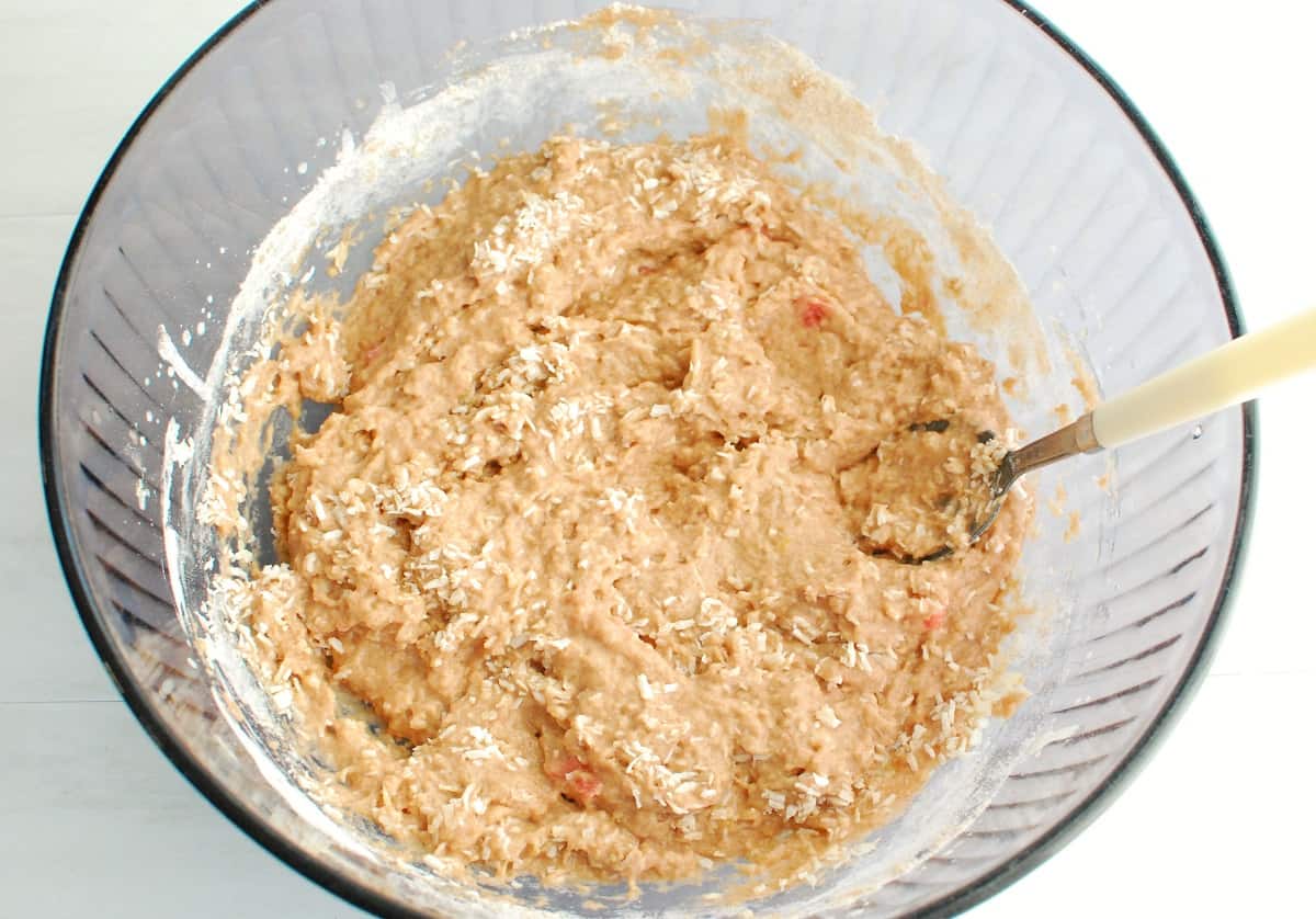 Muffin batter in a bowl.