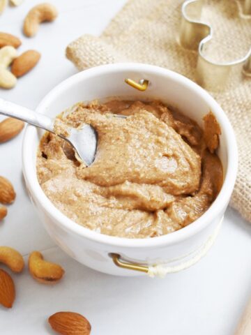 A small bowl of creamy gingerbread almond cashew butter.