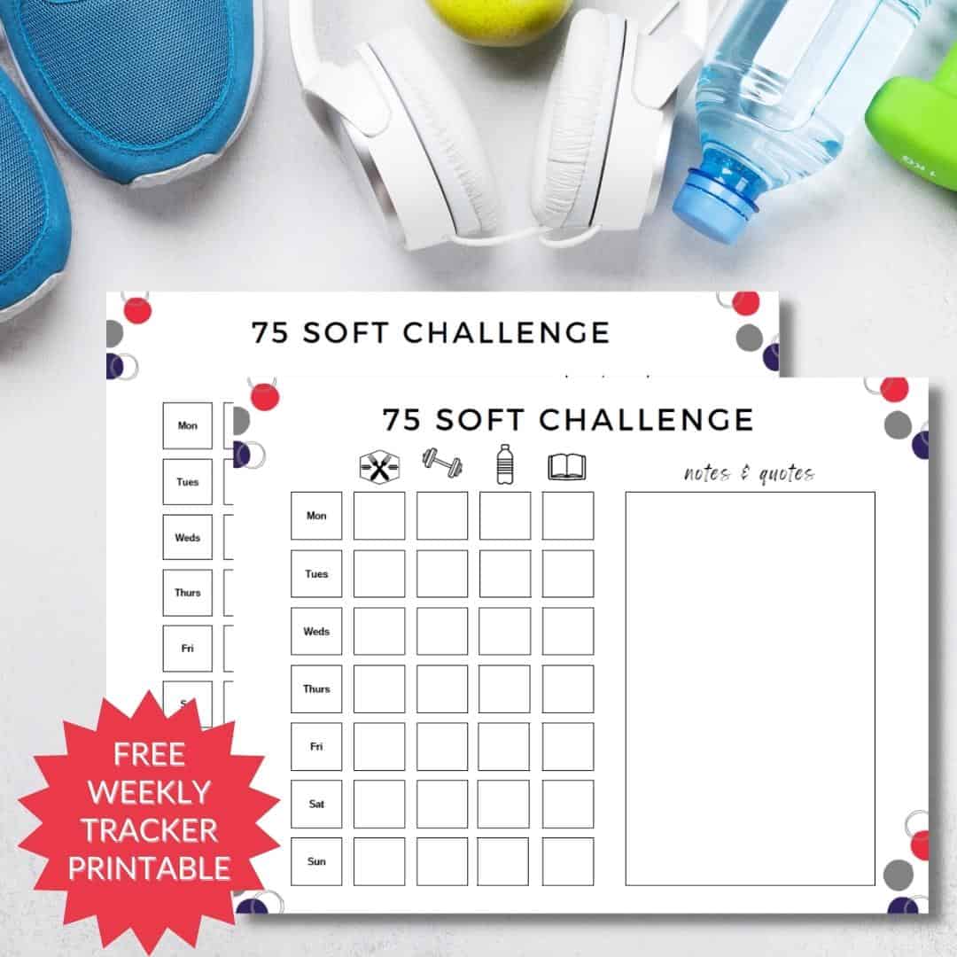 A mockup of weekly 75 Soft Challenge printables.