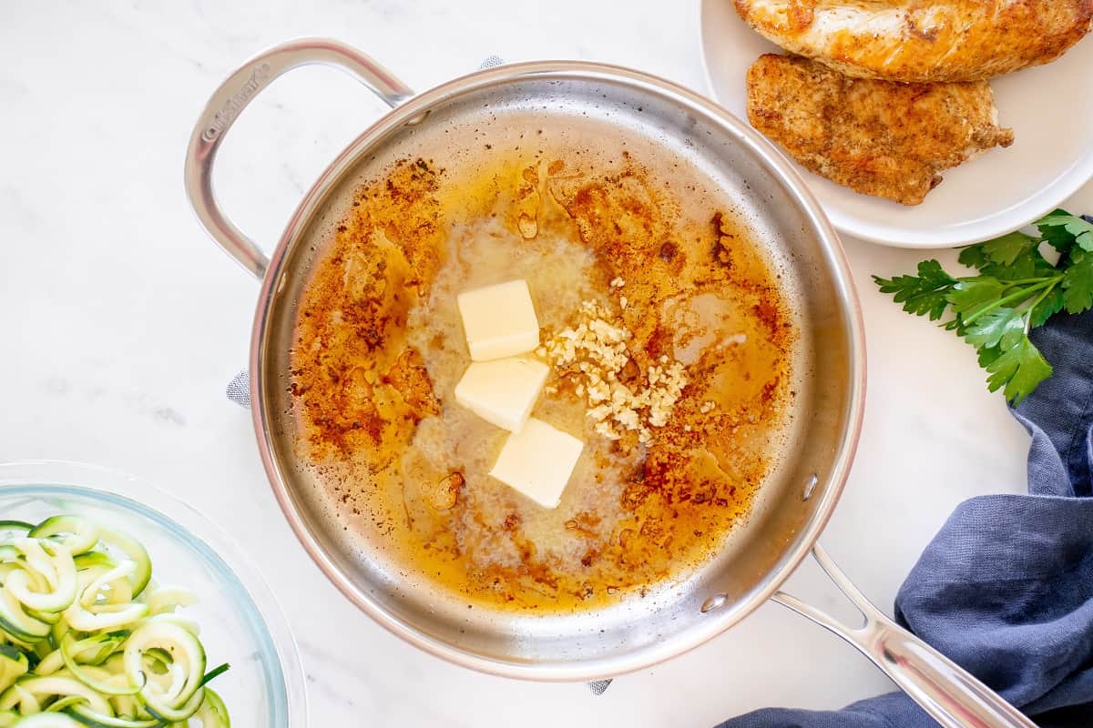 Butter and garlic cooked in a hot pan.