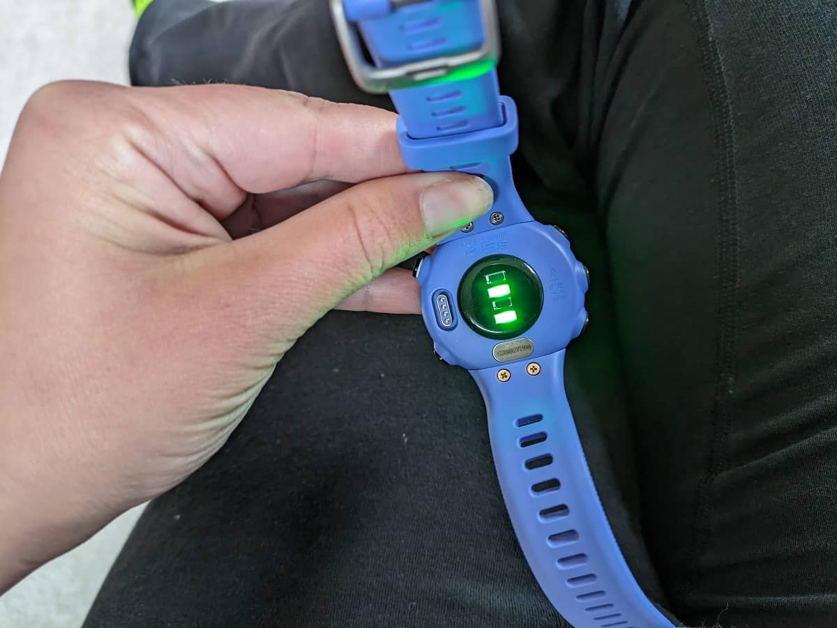 LED lights on the underside of running watch.