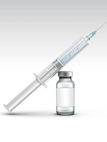 A medical vial and syringe for medication use.