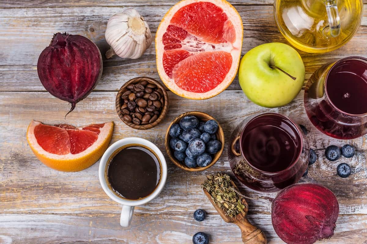 A variety of food sources of flavonoids like tea, citrus, berries, apples, and wine.