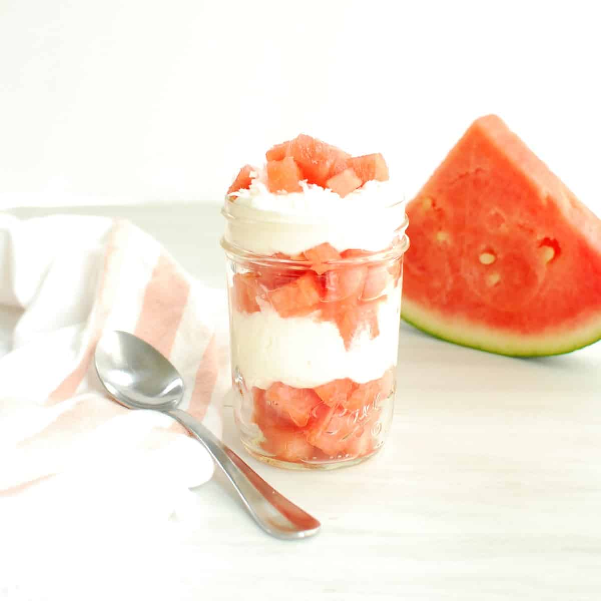 Watermelon Yogurt Parfait Snacking in Sneakers