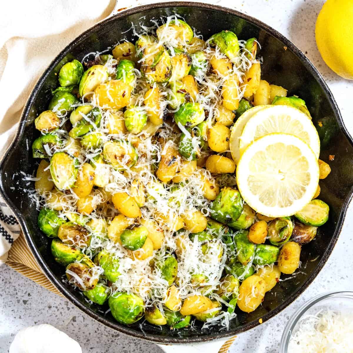 Skillet Gnocchi and Brussels Sprouts Snacking in Sneakers