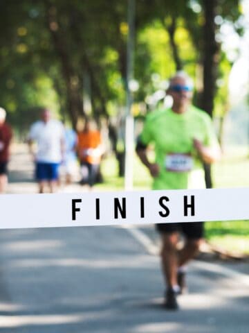 The finish line of a half marathon race.