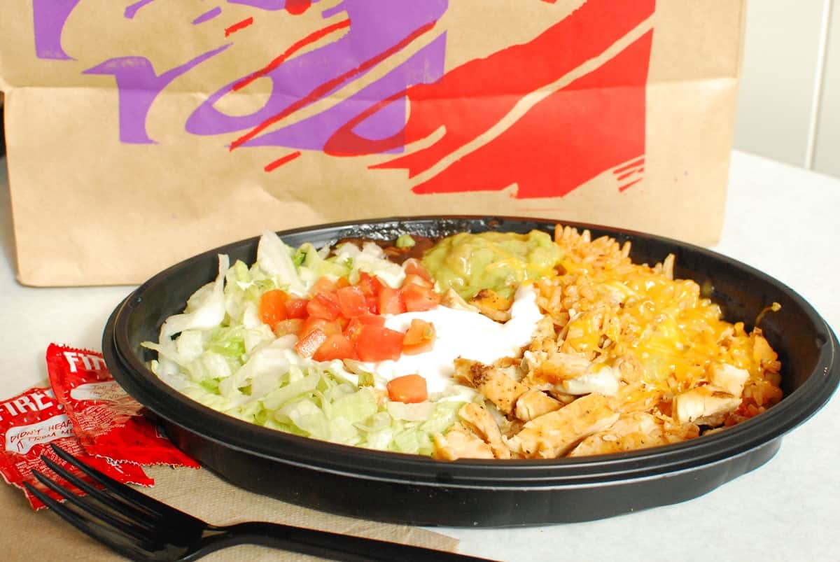 A chicken power menu bowl from Taco Bell.