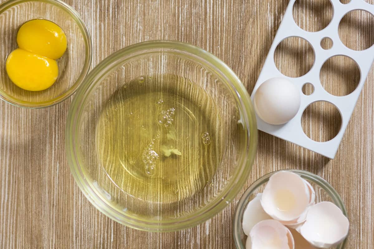 Egg whites separated into a small bowl.