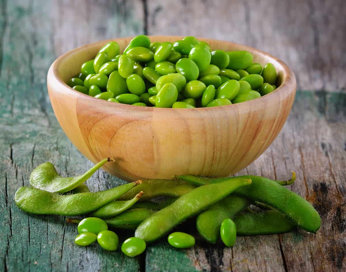 A bowl of shelled edamame.