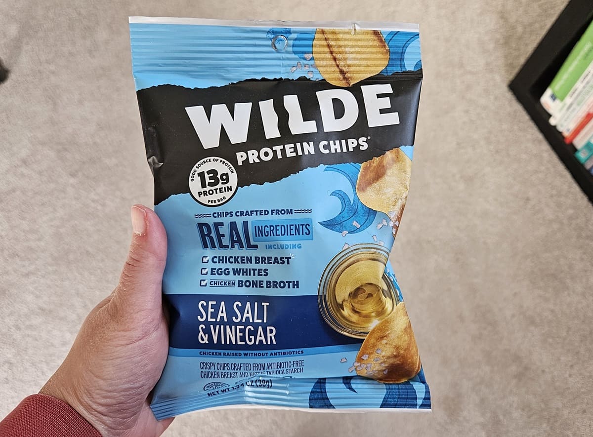 A small bag of Wilde protein chips.