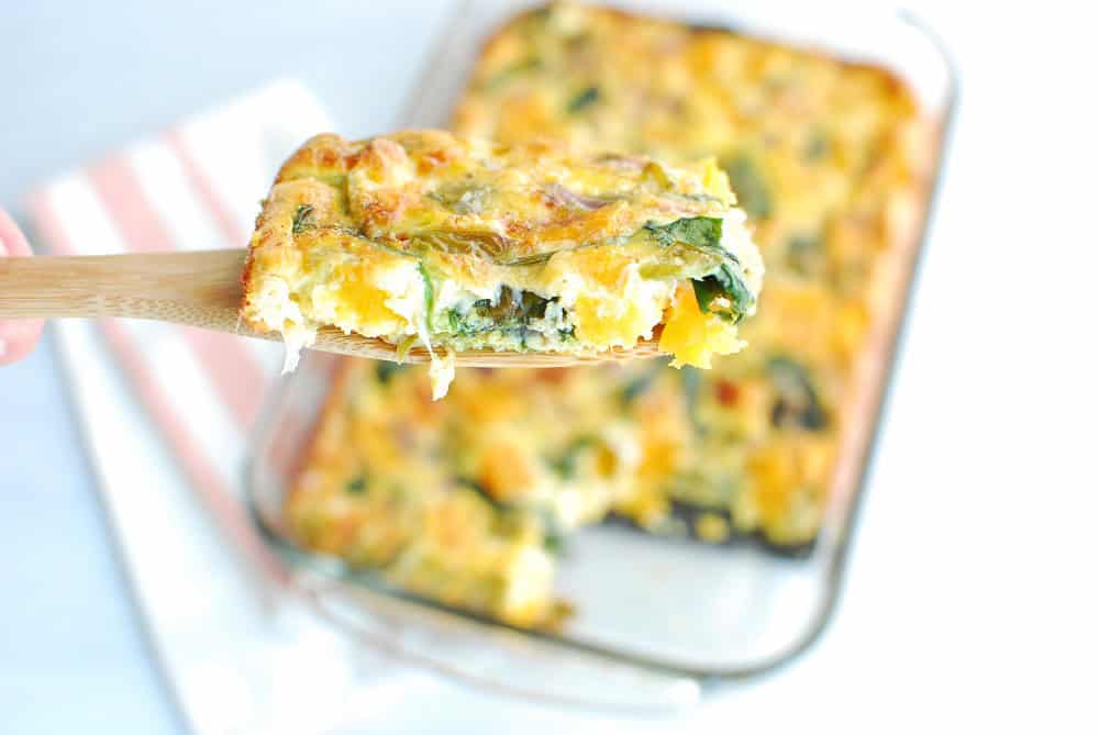 A slice of butternut squash breakfast casserole.