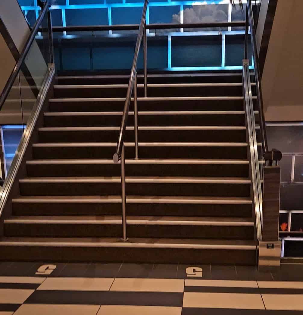 A set of stairs on the cruise ship.