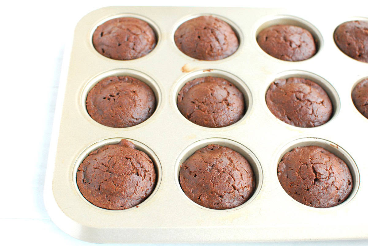 Just baked chocolate sweetpotato cupcakes in a muffin tin.