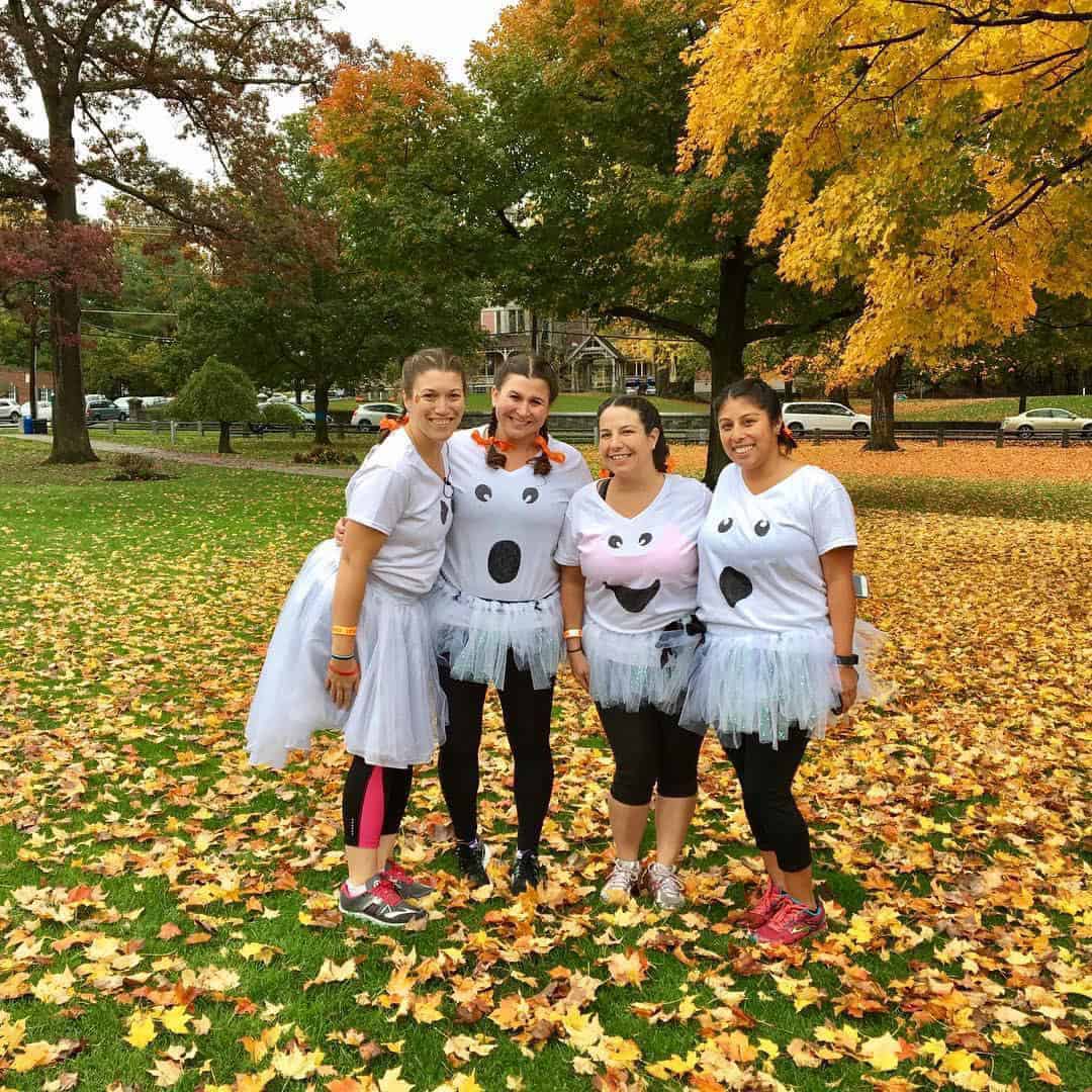 A group of women dressed as ghosts for a Halloween race.
