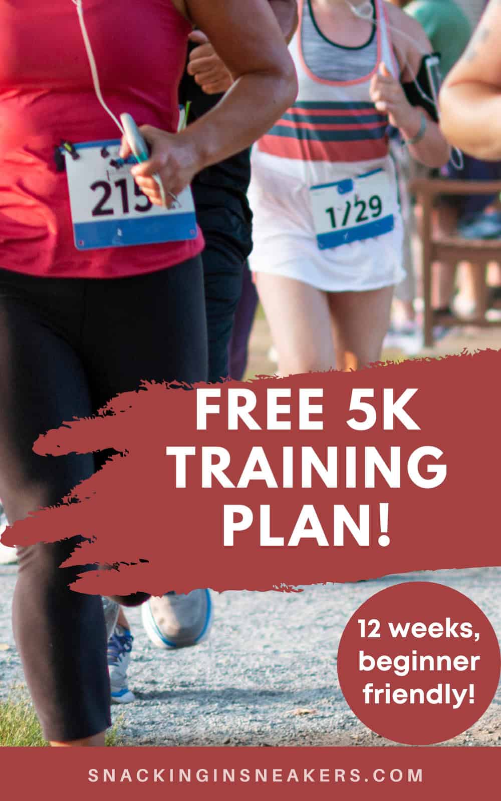 A group of runners doing a 5K with a text overlay that says free 5K training plan.