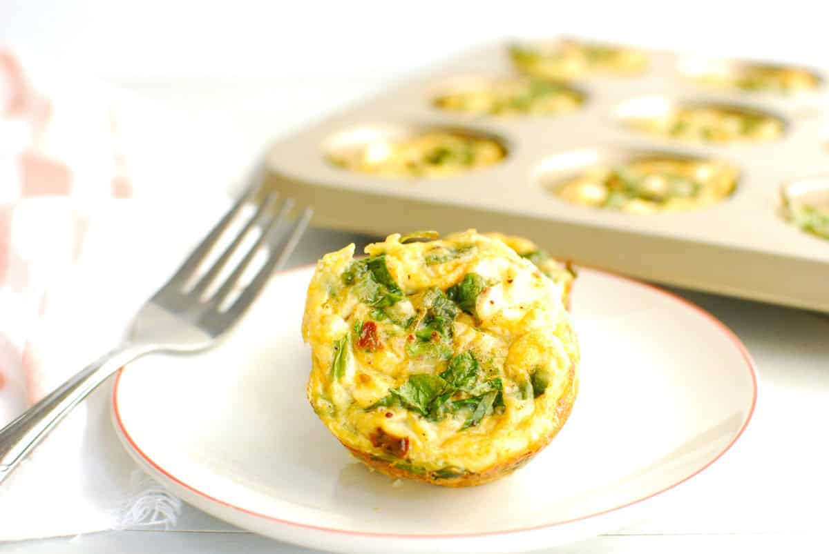 A cottage cheese egg muffin on a plate.