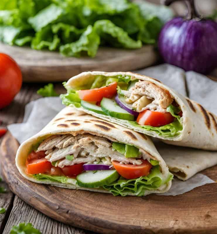 A turkey and veggie pita pocket.