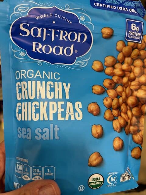 A bag of store-bought roasted chickpeas.
