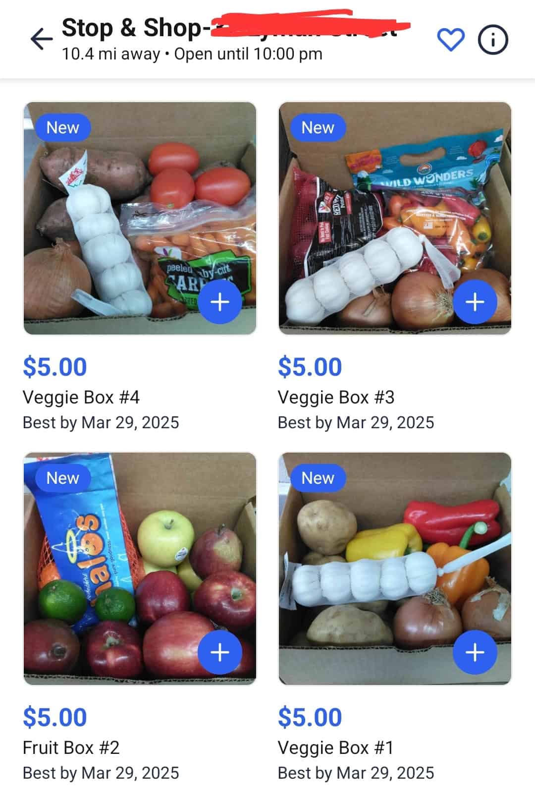 A screenshot from Flashfood showing one stores shopping options.