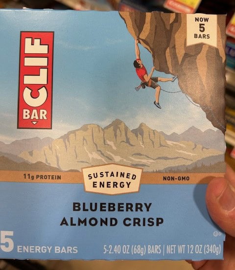 A box of blueberry almond Clif Bars.