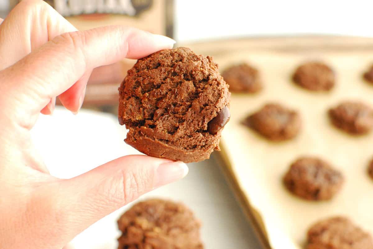 A woman's hand holding a cookie.