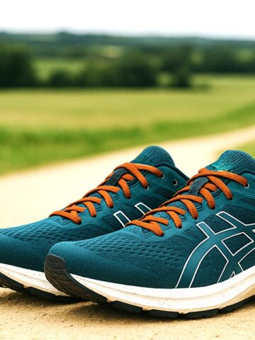 A pair of sneakers on a dirt path.