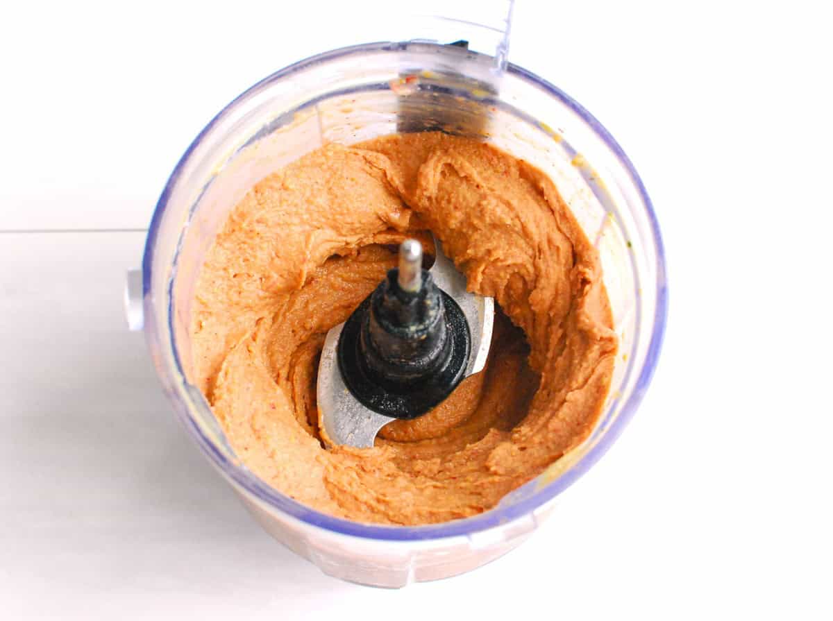 Sweetpotato nice cream in a small food processor bowl.