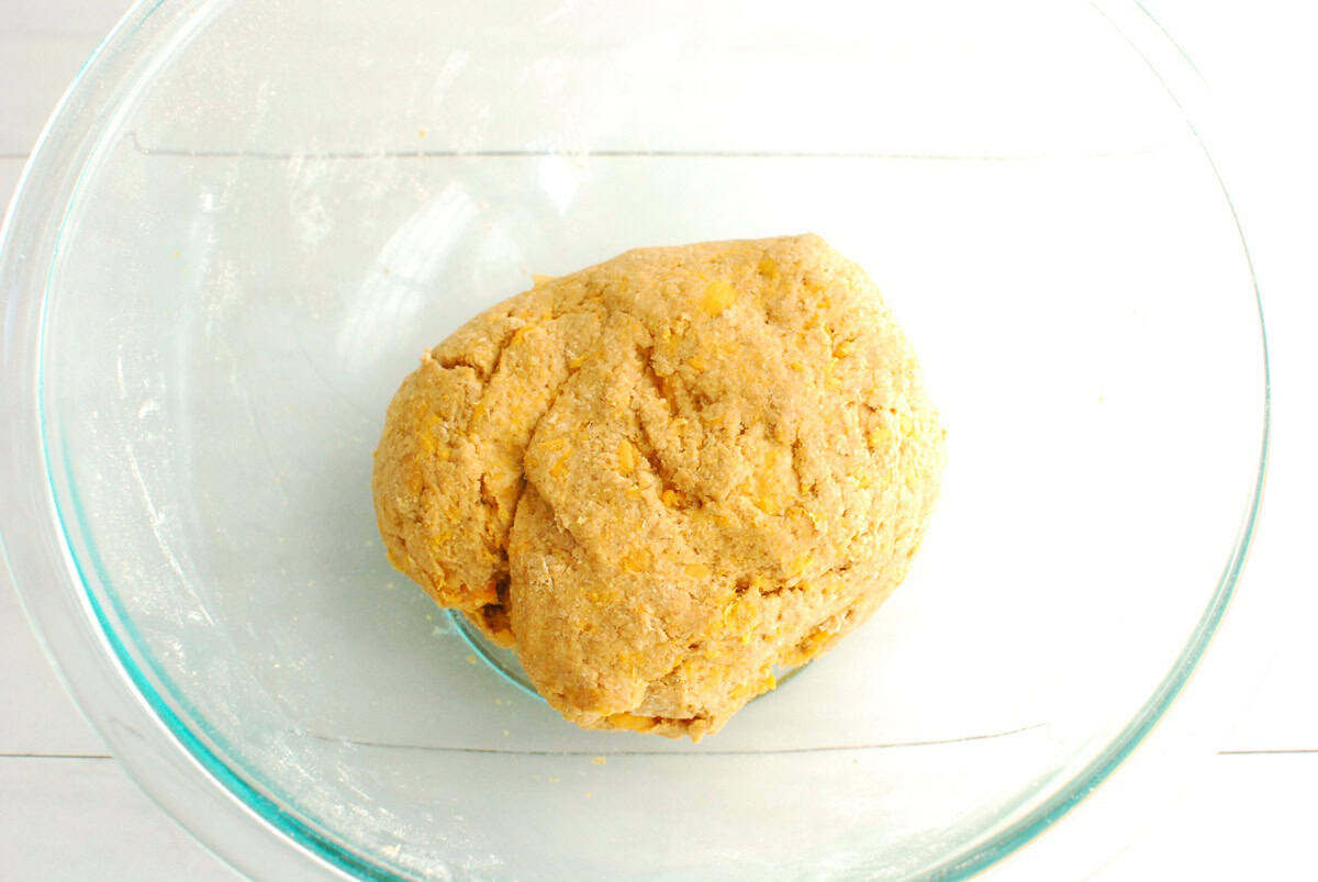 A smooth ball of sweetpotato flatbread dough.