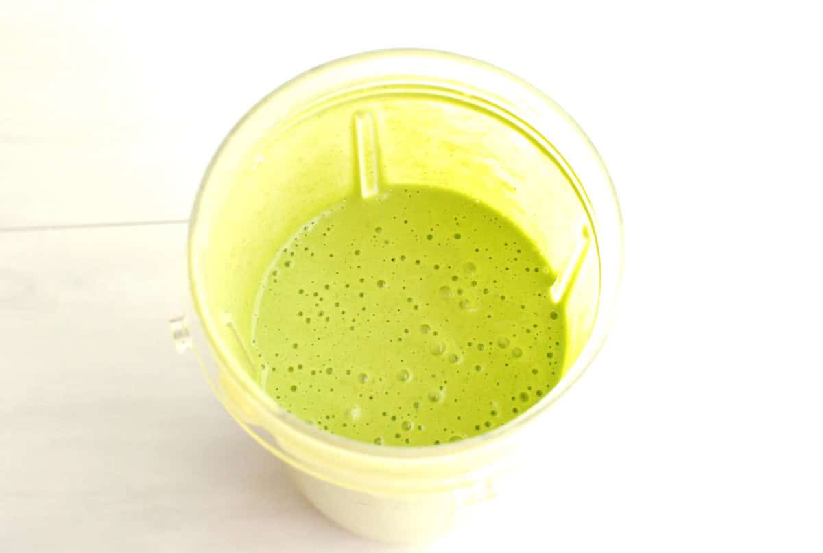 Spinach, cottage cheese, BBQ sauce, olive oil, and eggs blended together.