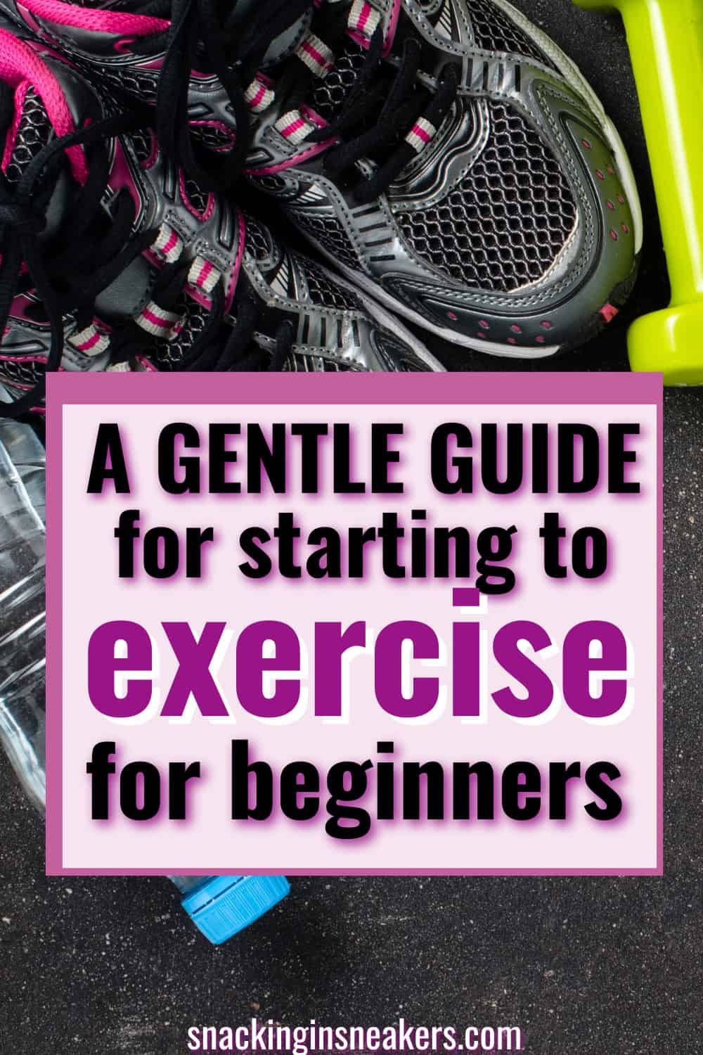 A pair of sneakers and a water bottle with a text overlay that says "Guide to Starting Exercise for Beginners".