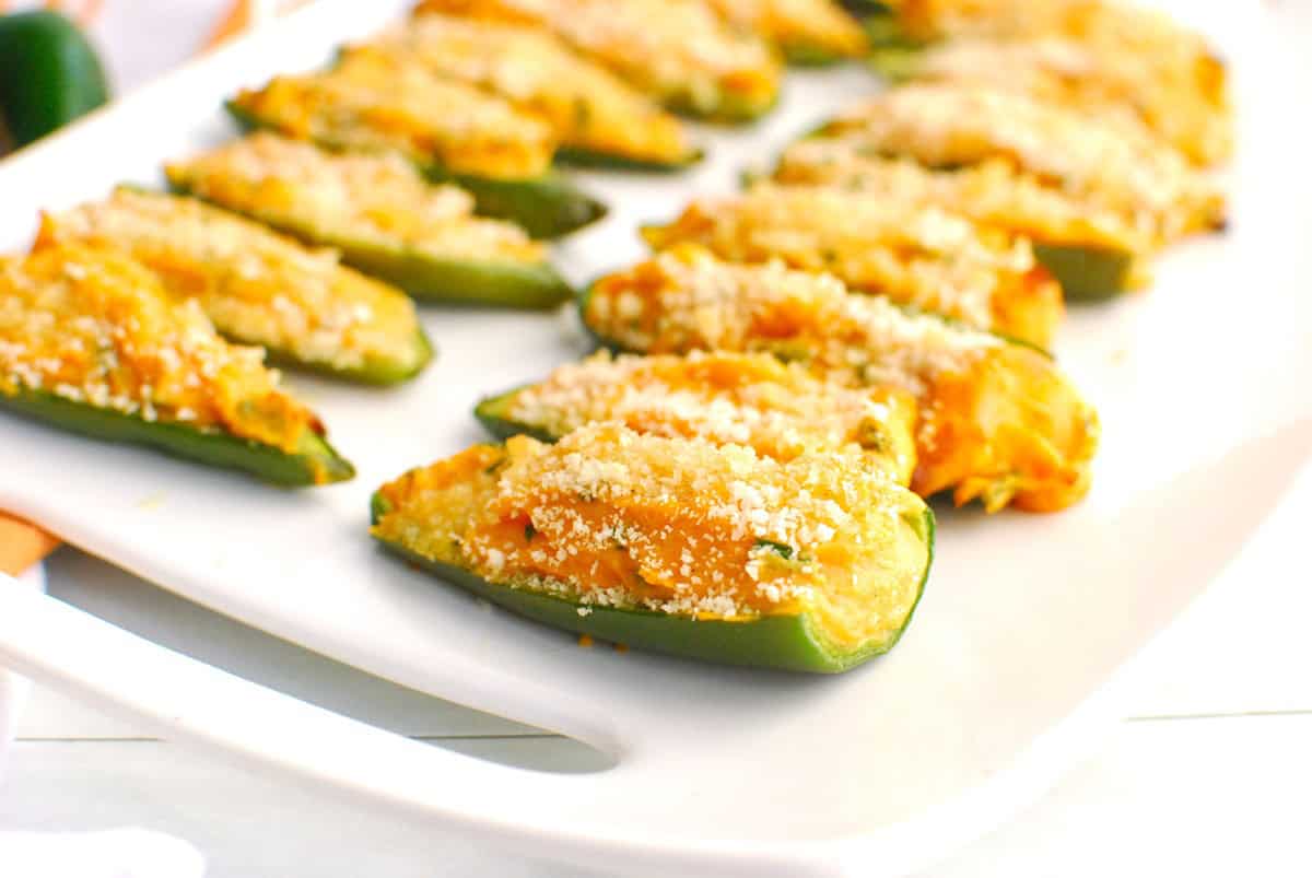 A platter with sweetpotato jalapeno poppers.