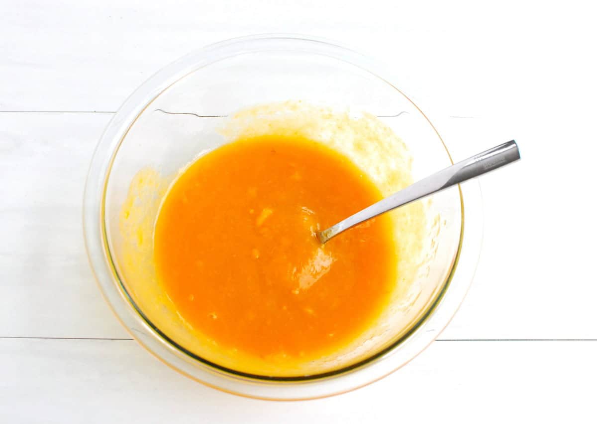 Sweetpotato puree mixed with egg white, oil, and honey.