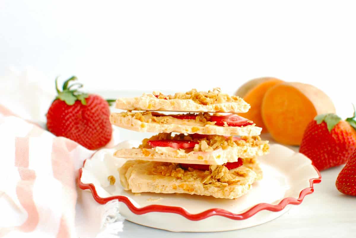 A stack of yogurt bark on a plate.