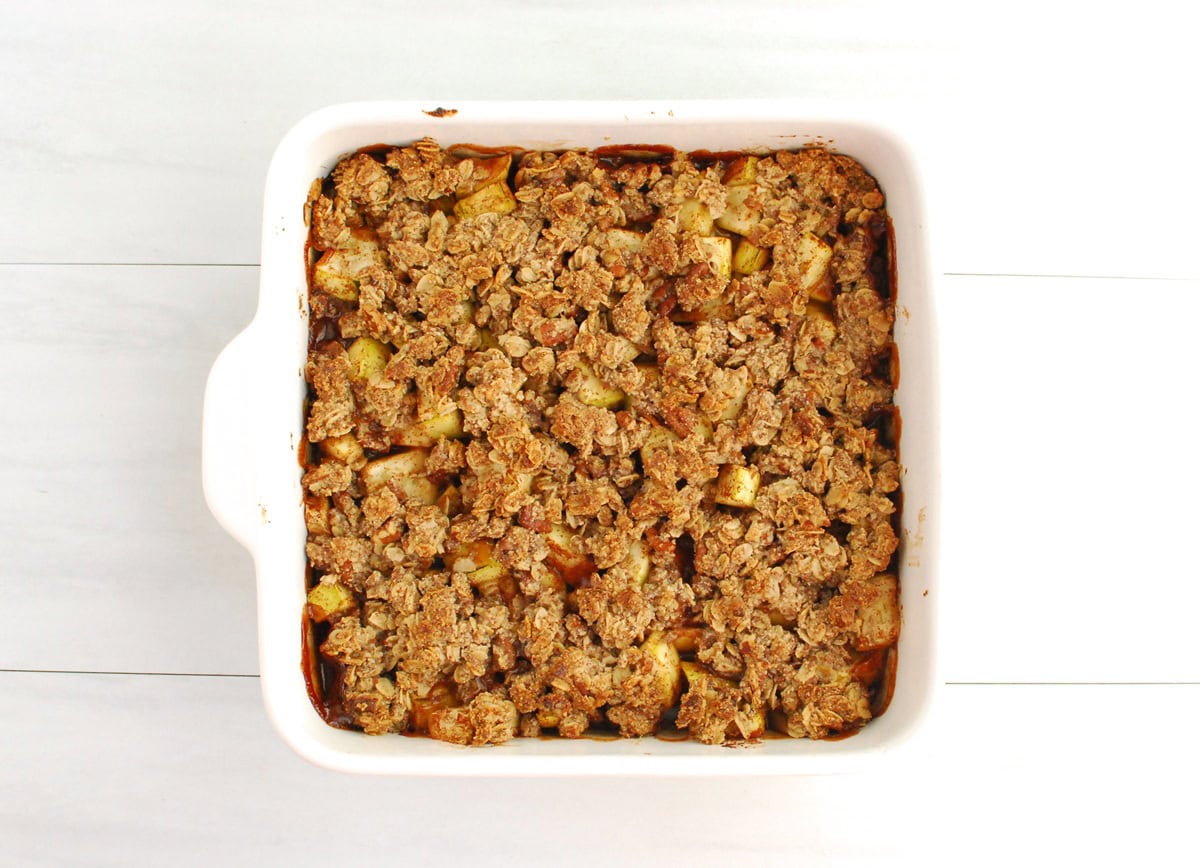 Zucchini crisp in a baking dish.