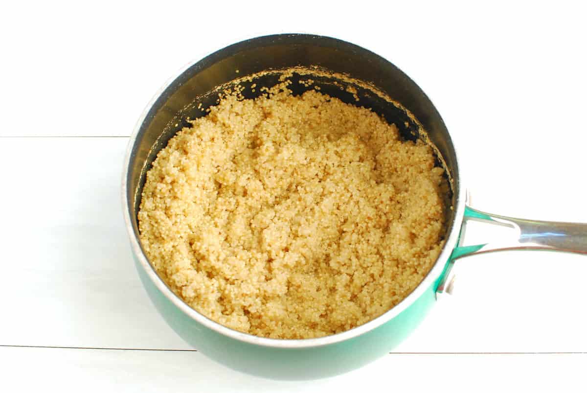 Quinoa cooked in a pot.